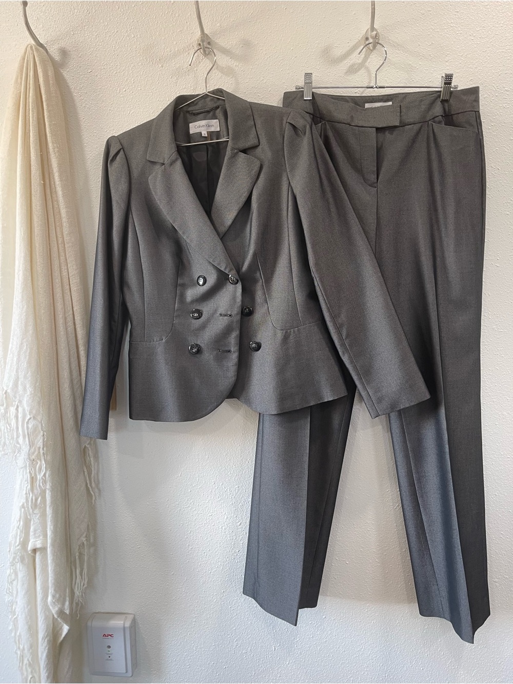 Calvin Klein Gray Double-Breasted Women's Pant Suit